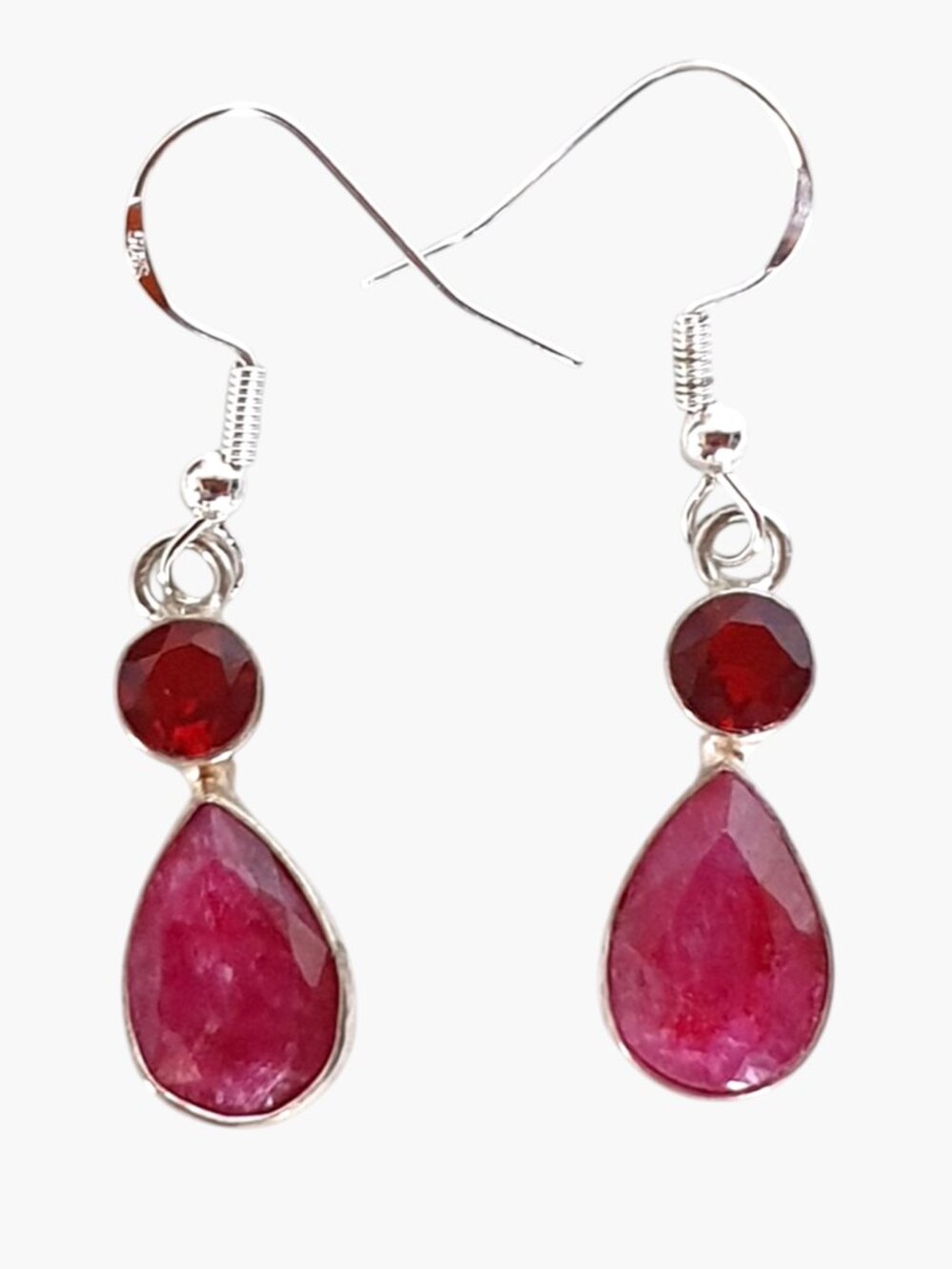 Vintage Natural Ruby & Rhodonite Sterling Silver Dangle Earrings